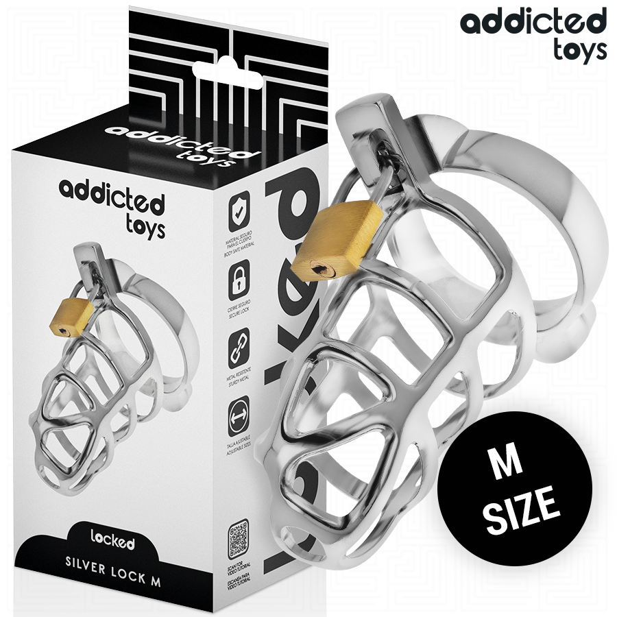 ADDICTED TOYS LOCKED - SILBERNES SCHLOSS PENISKÄFIG METALL GRÖSSE M